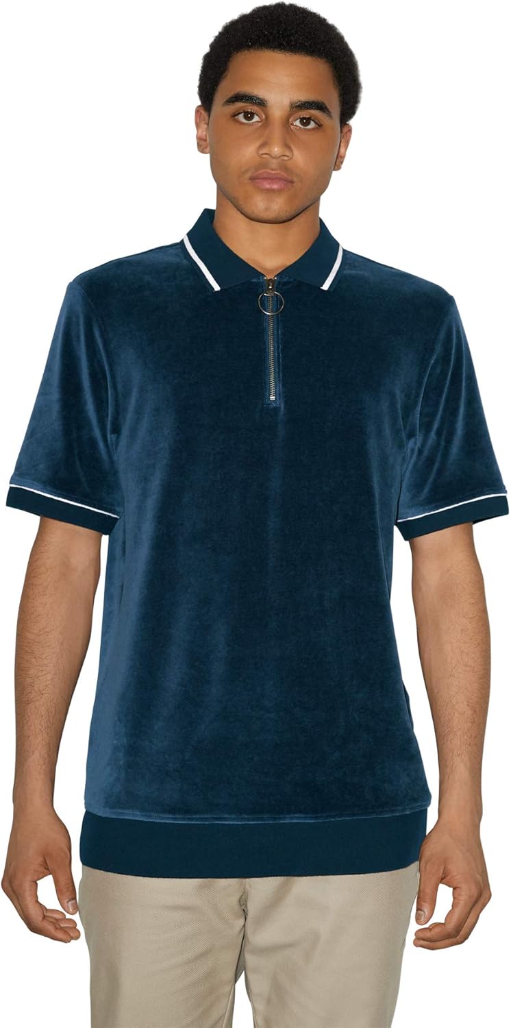 American Apparel Men's Stretch Velour Short Sleeve Zip Up Polo